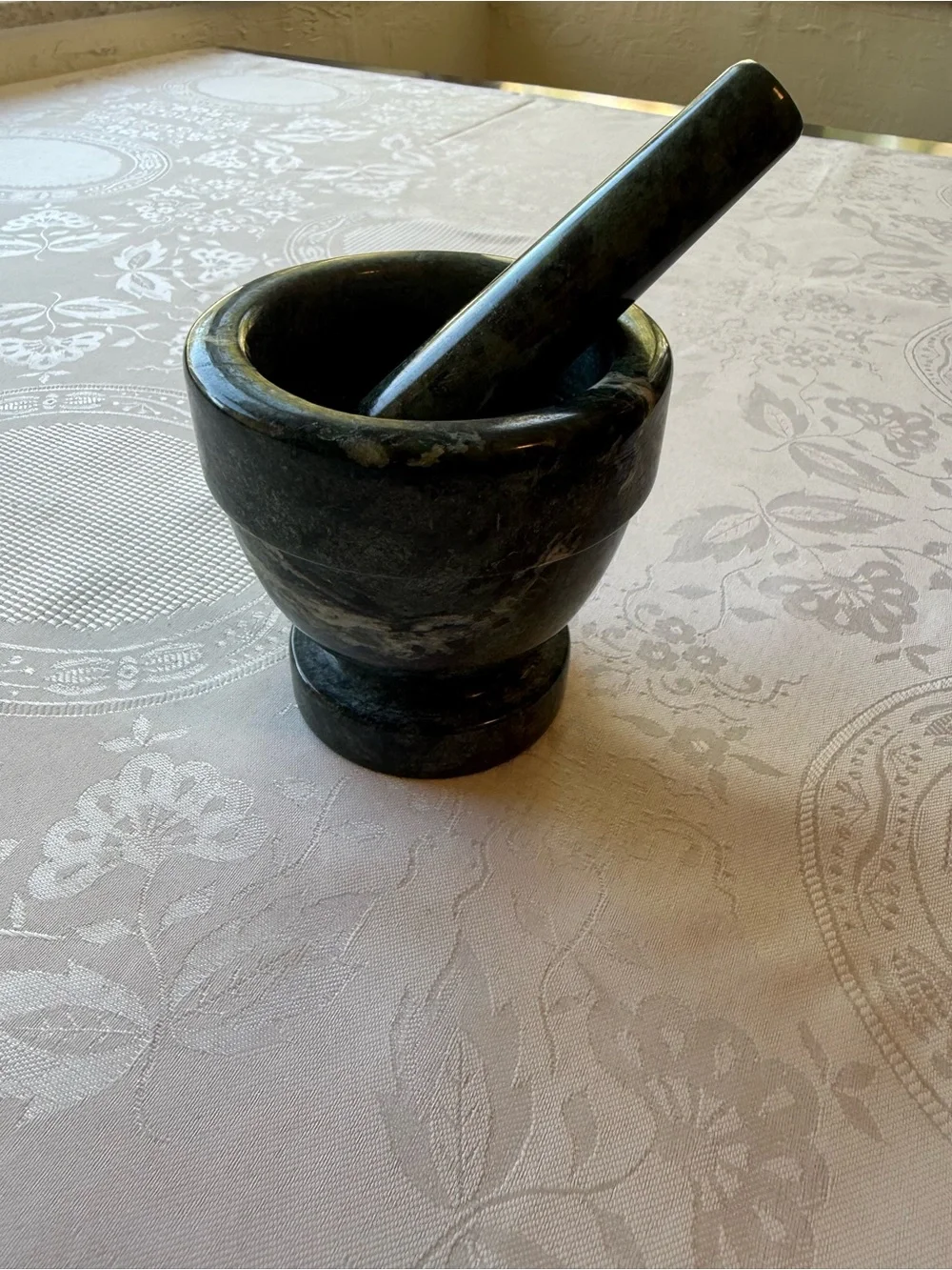 Vintage Y2K Green Marble Mortar And Pestle Set Used Grinding Spices Herbs Nuts